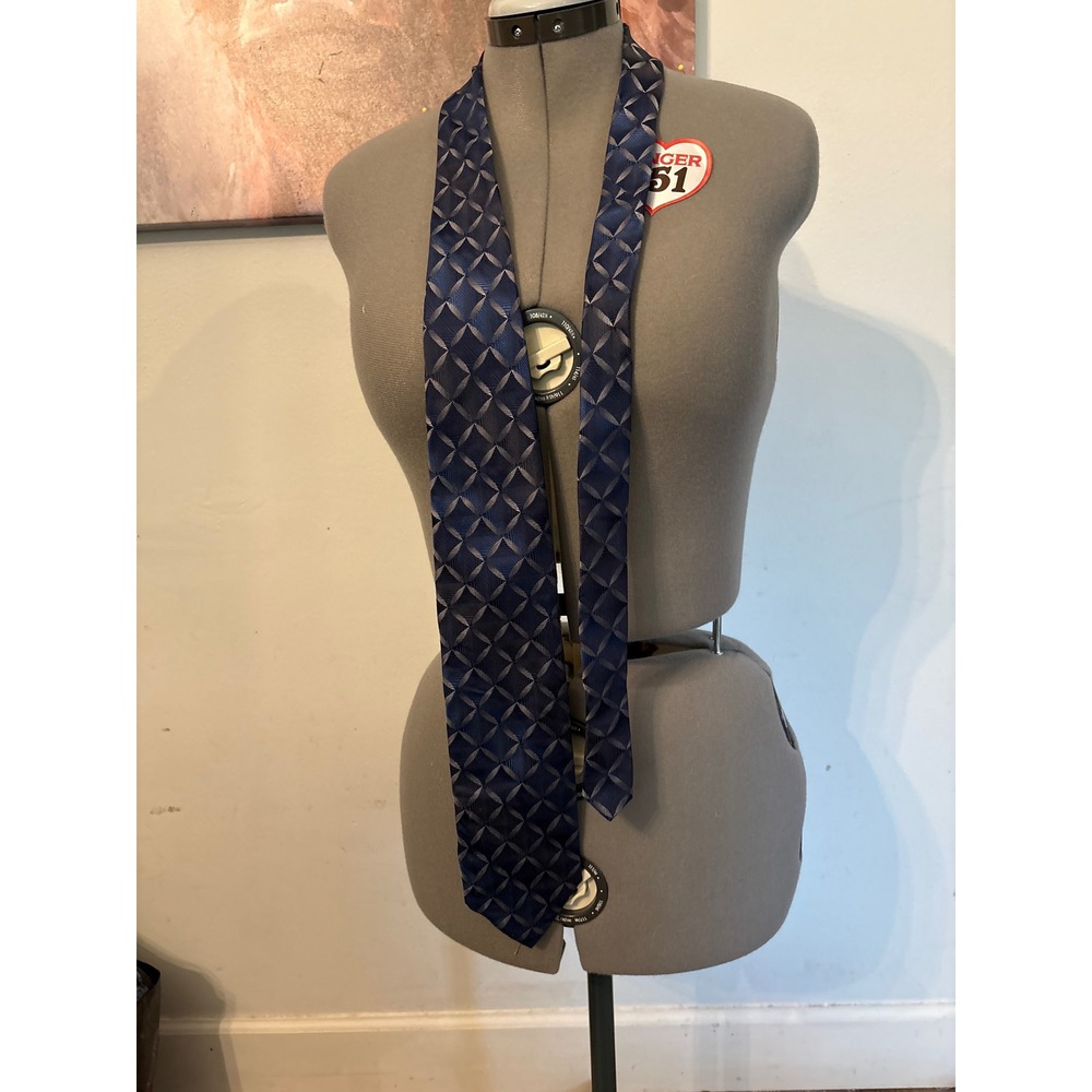 Crazy Horse Necktie Mens OS Blue Excellent Geometric Diamond Lattice Silk Blend
